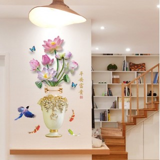 Sticker decorativ Flori in vaza model 3D 113 x 78 cm